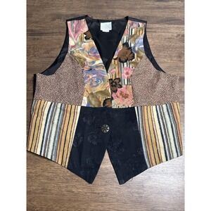 Vintage 90's Rayon Vest Women's M Casual Corner Floral Boho Medium